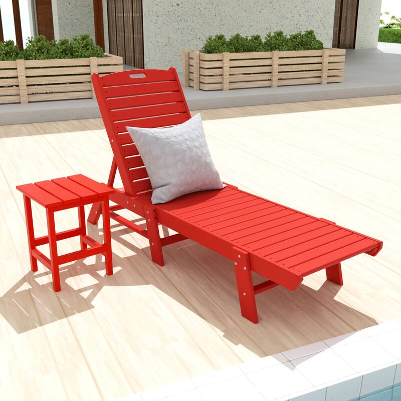 Laguna Hdpe All Weather Outdoor Patio Pool Reclining Armless Chaise Lounges With Side Table (2-Piece Set) - Red
