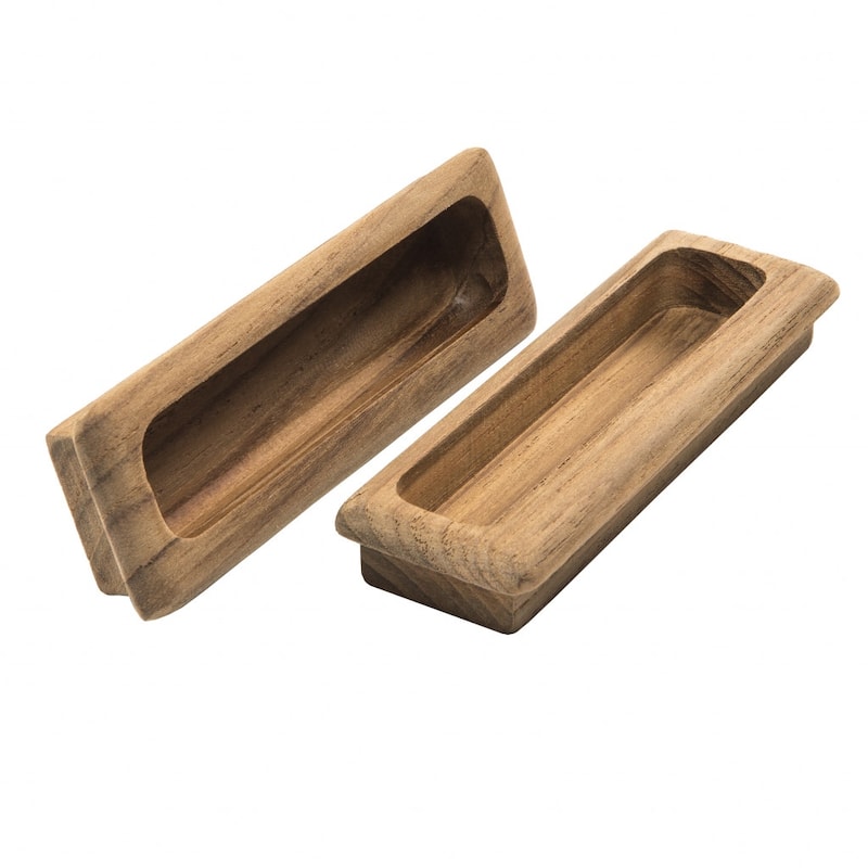 HomeRoots Set of Two Brown Teak Wood Drawer Pull Knobs - 4.5 in. x 0.5 in. x 1.25 in.