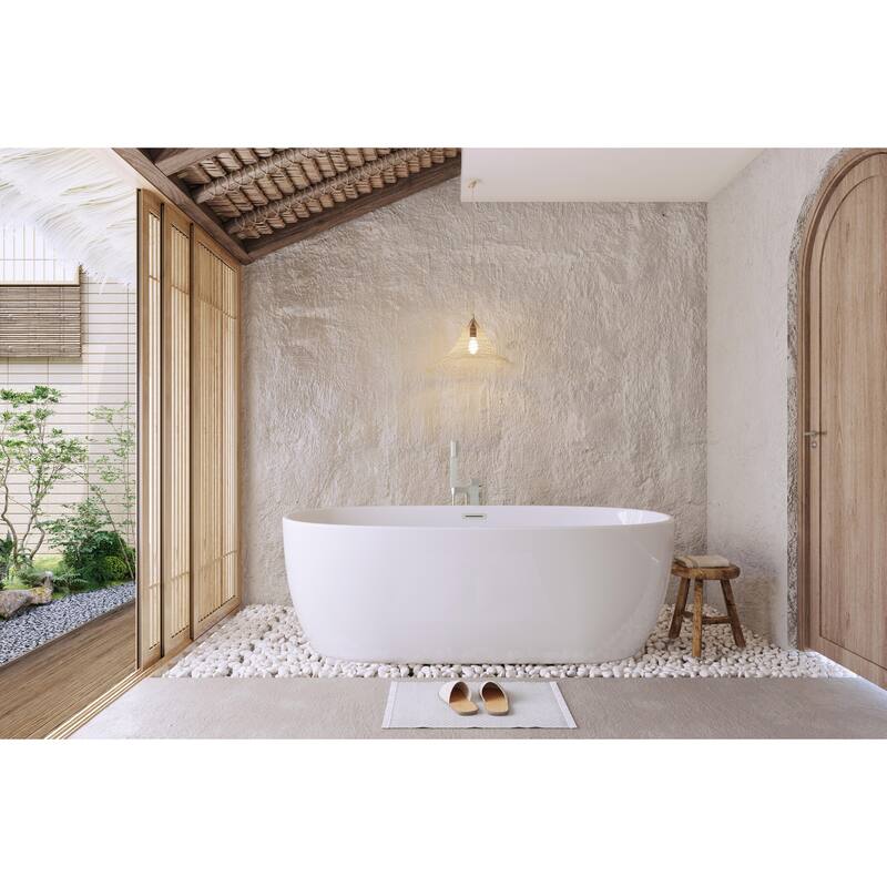 Adler Soaking Bathtub in Glossy White - Glossy White with Brushed Nickel Trim - 70"
