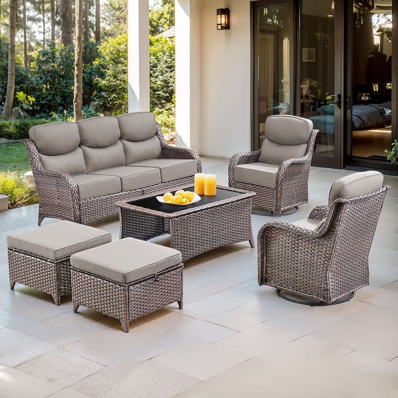 Gymojoy 6-Piece Patio Furniture Set with Swivel Glider Chairs, 6-Inch Ultra-Plush Cushions & Water-Resistant Olefin Fabric