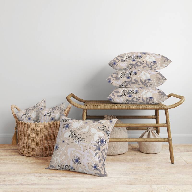 Butterfly Floral Orbit Faux Suede Reversible Throw Pillow Blue and Light