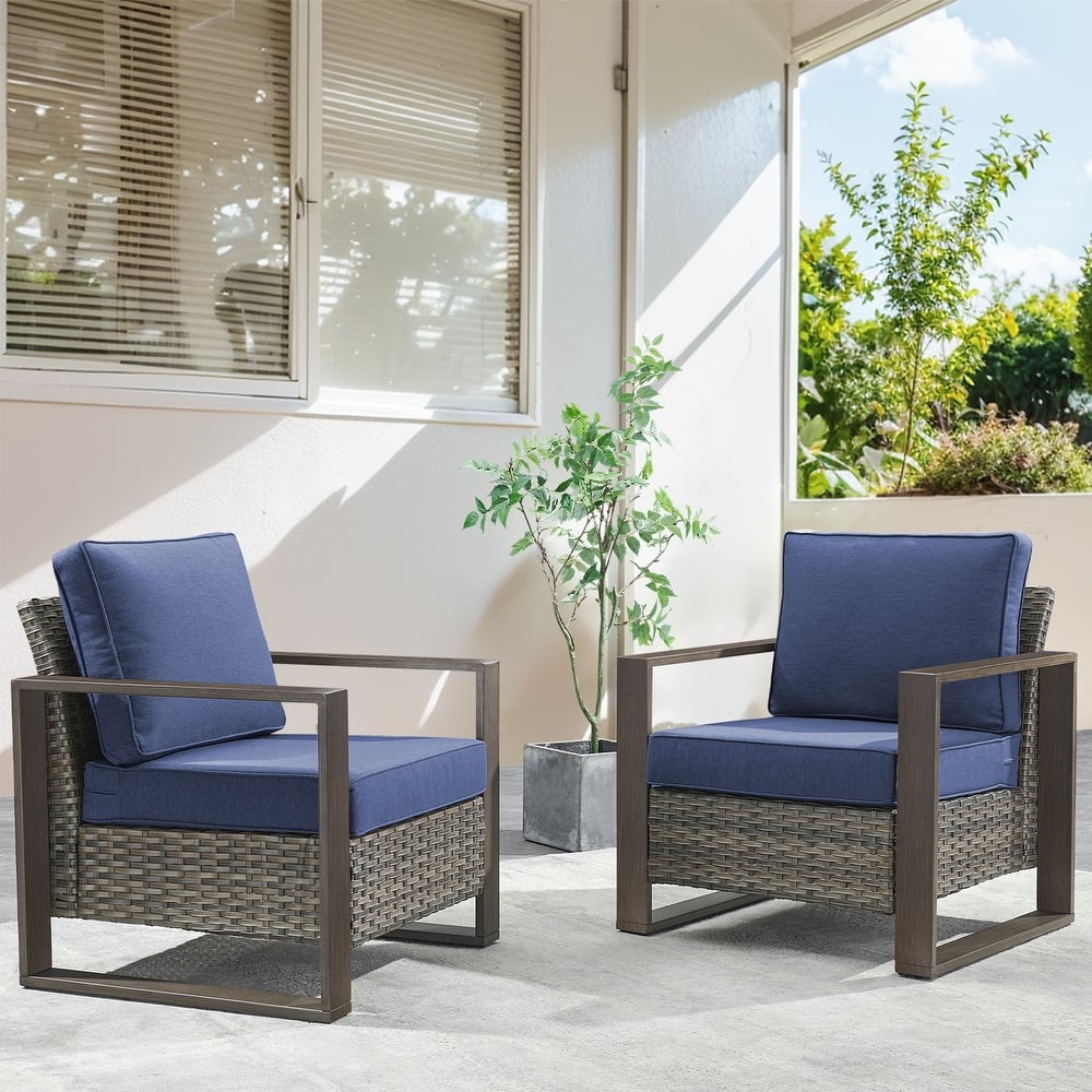 Gymojoy Outdoor Wicker Club Chair Set With Thick Cushions