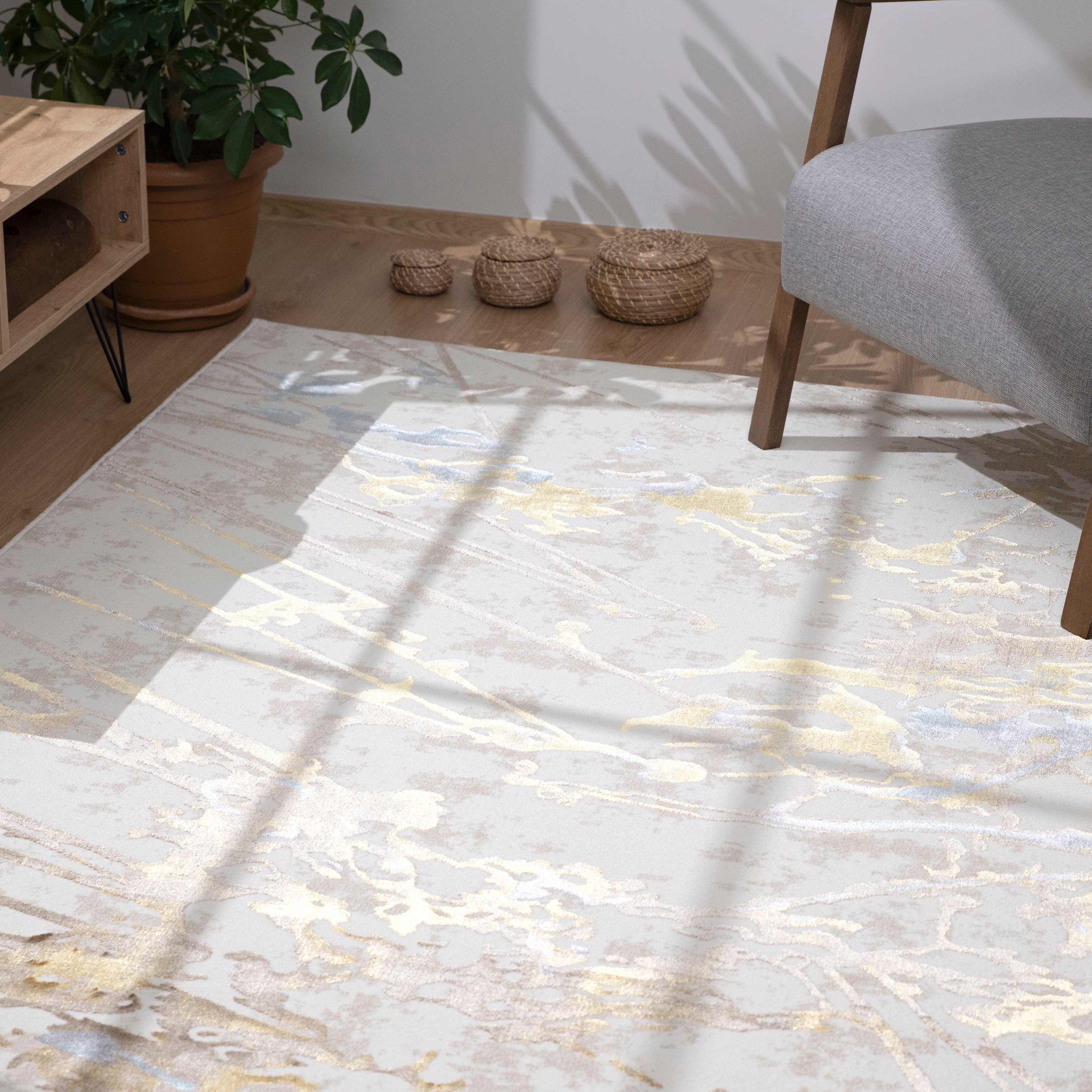 MDA Rugs London Collection Cream/ Brown Abstract Area Rug