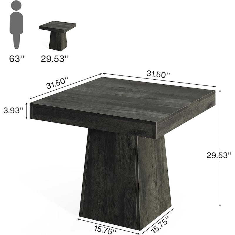 31.5" Square Dining Table for 4, Small Farmhouse Kitchen Table with Thick Wood Top and Sturdy Pedestal Base(Table only)