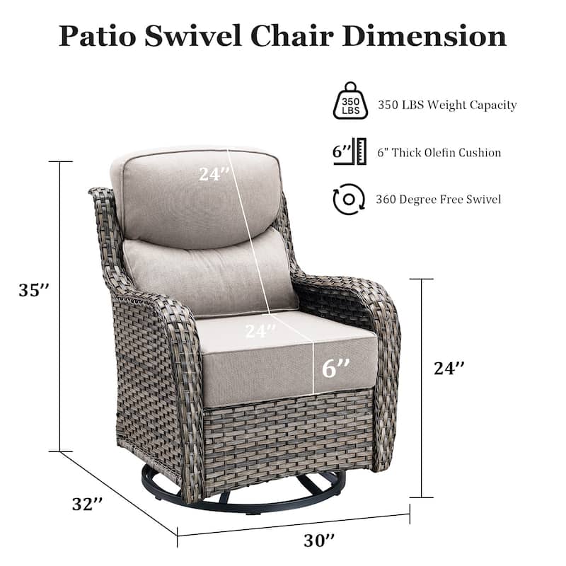 Outdoor Patio Sofa Swivel Chair with 6-Inch Thick Cushions Set