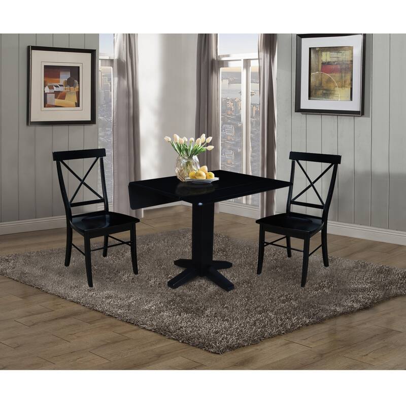36" Solid Wood Square Dual Drop Leaf Dining Table with 2 Dining Chairs