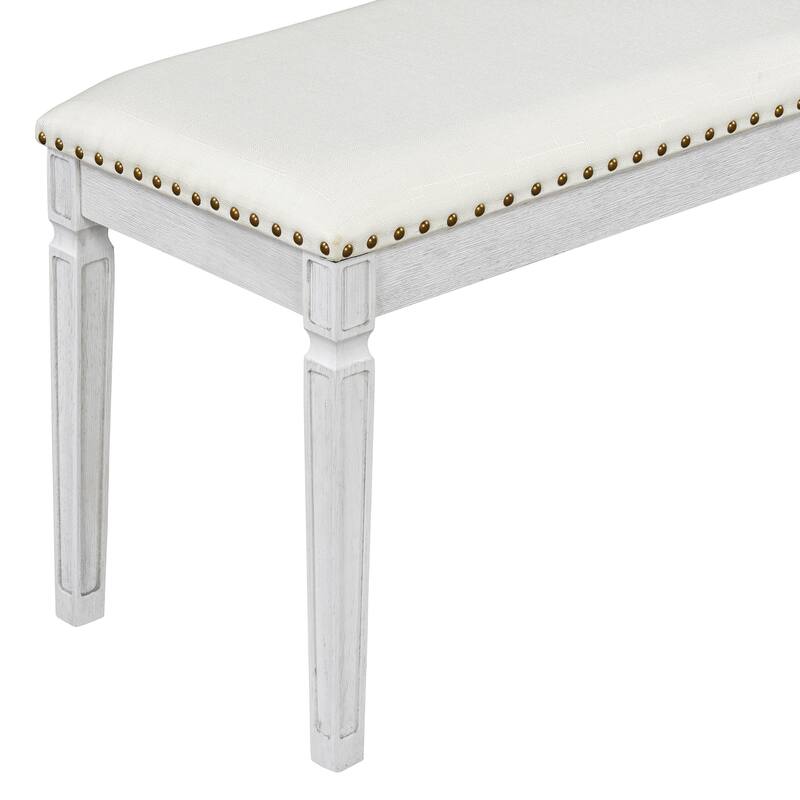 Roomfitters Extendable Rectangular Dining Table, 4 Upholstered Seats, Long Bench, 6-Piece Farmhouse Set