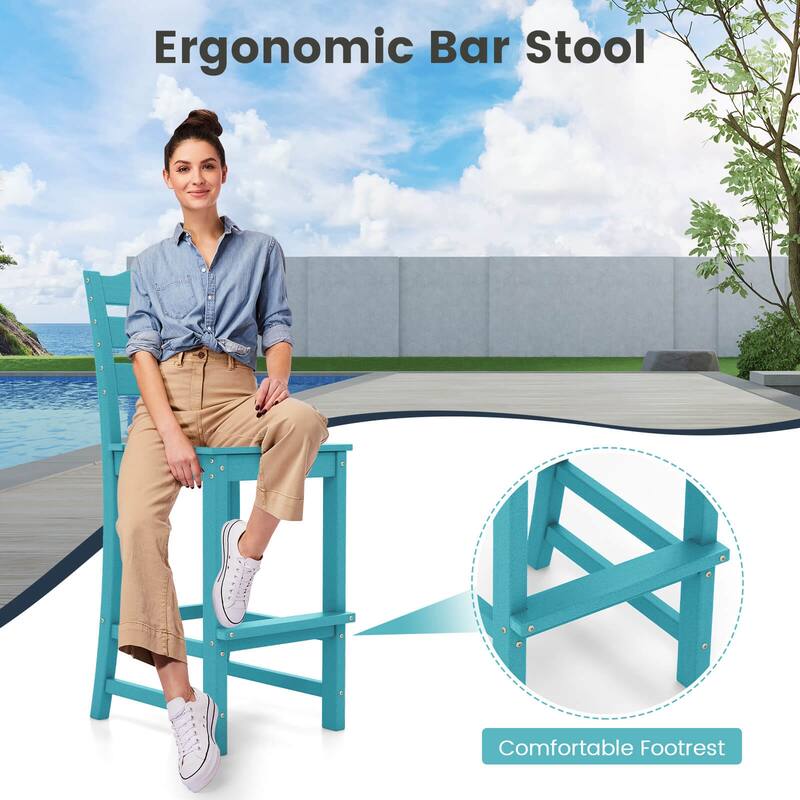 Costway Outdoor HDPE Bar Stool Patio Tall Chair Backrest Footrest All - See Details