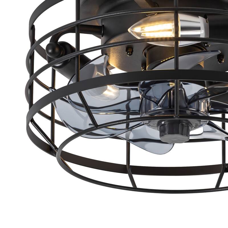 12" Low Profile Enclosed Cage Ceiling Fan with Light and Remote