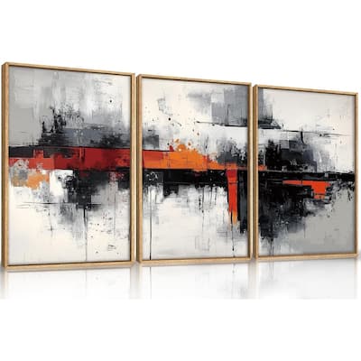 Neutral Black and Orange Wall Decor,Textured Gray White Wall Painting