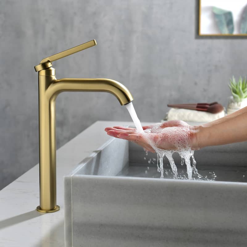 Single Handle Bathroom Vessel Sink Faucet Brass Modern Single Holes Bathroom High Tall Faucets Brushed Gold