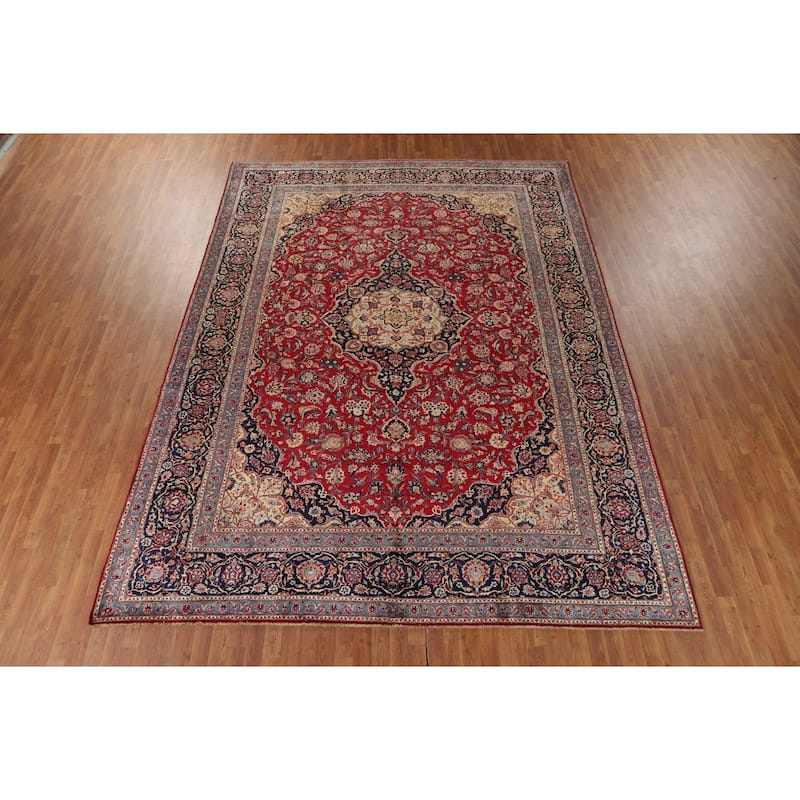 Traditional Kashmar Vintage Persian Area Rug Hand-Knotted Wool Carpet - 9'6" x 12'11"
