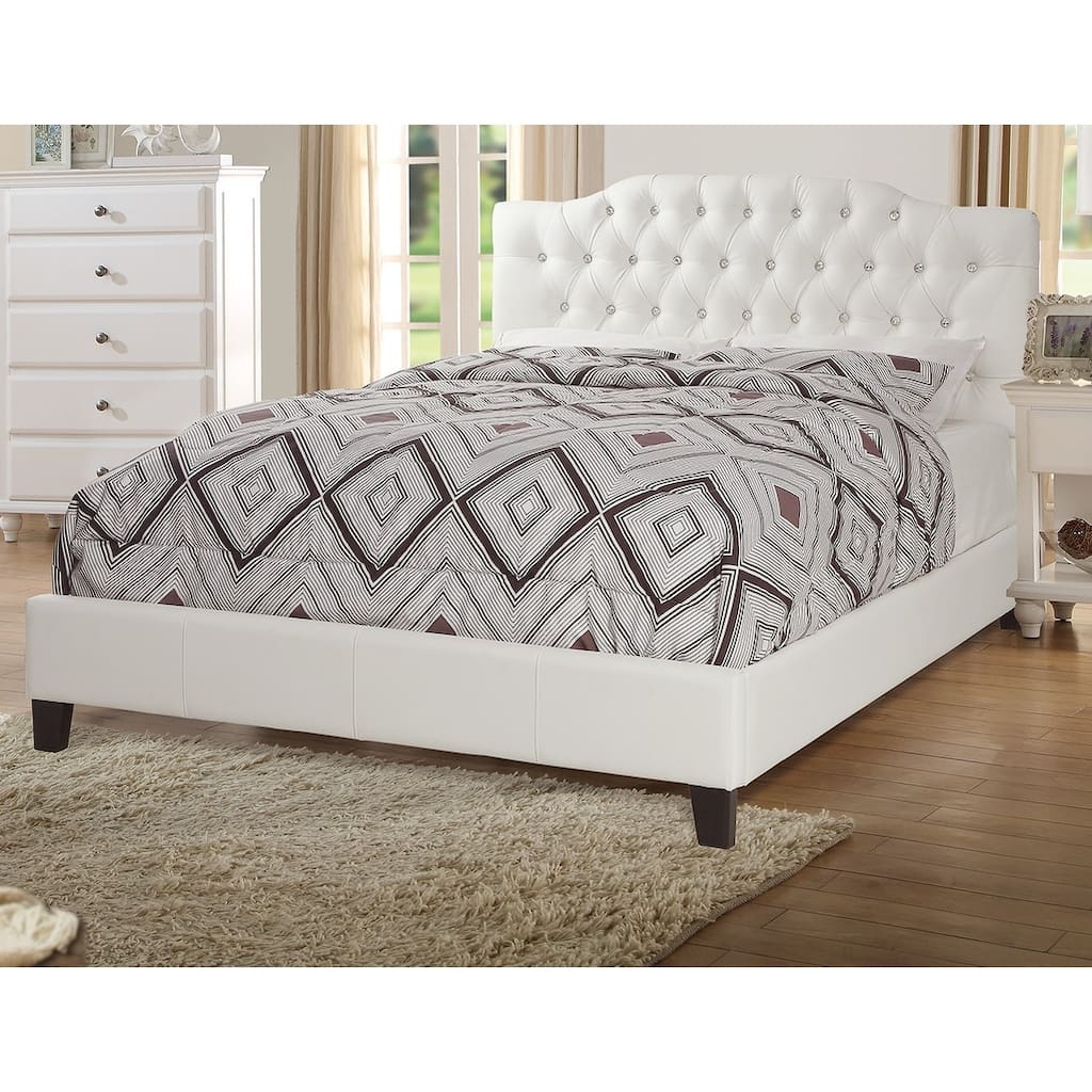 Modern Off-White Faux Leather Tufted Full Size Bed with Upholstered Headboard