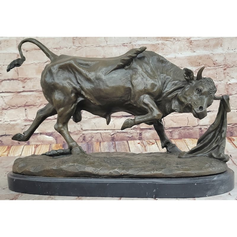 Dynamic Bronze Bull Sculpture By Comeolera – Charging Bull With Cape On Oval Base