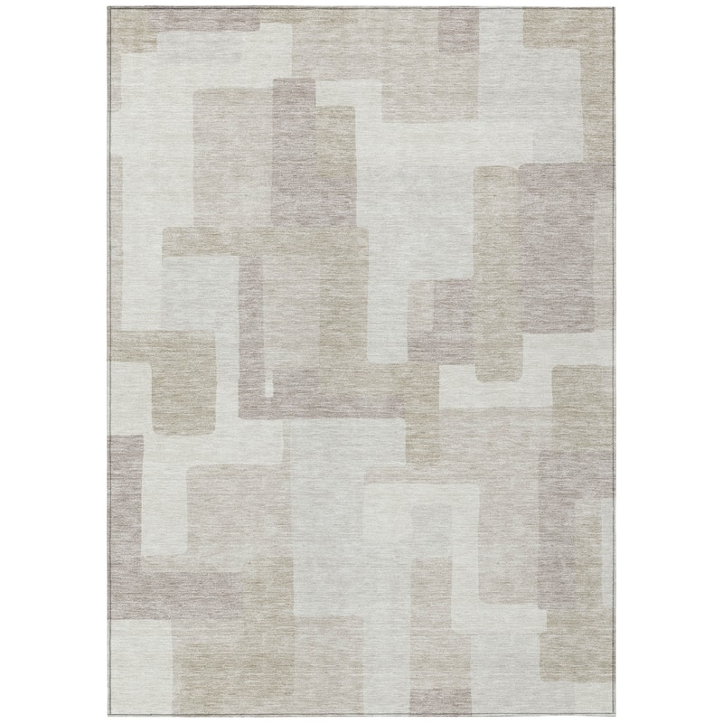 Machine Washable Indoor/ Outdoor Chantille Modern Blocks Rug