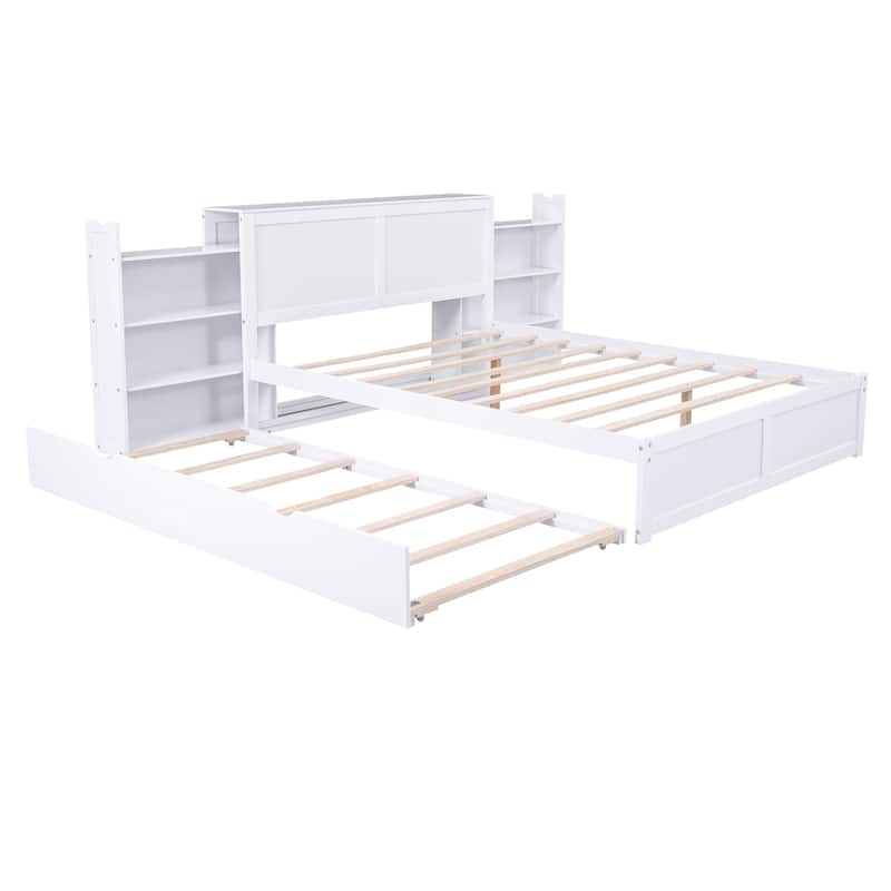Queen Size Storage Bed Frame with Pull Out Shelves and Twin XL Trundle ...