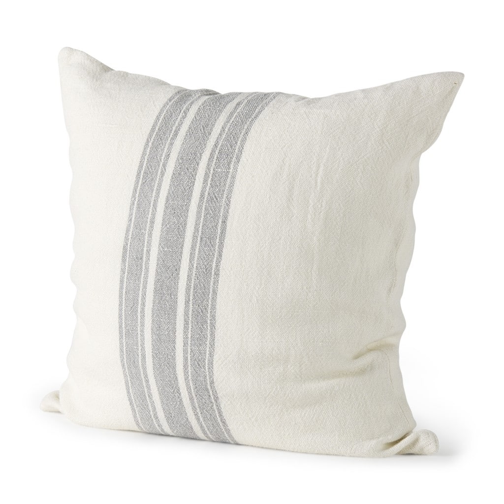 Off-White Pillow Cover with Ash Gray Stripes