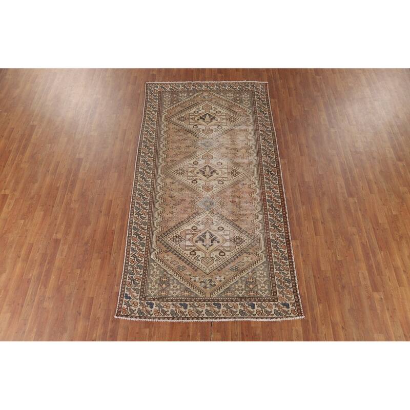 Distressed Bakhtiari Vintage Persian Area Rug Handmade Wool Carpet - 5'1" x 10'1"