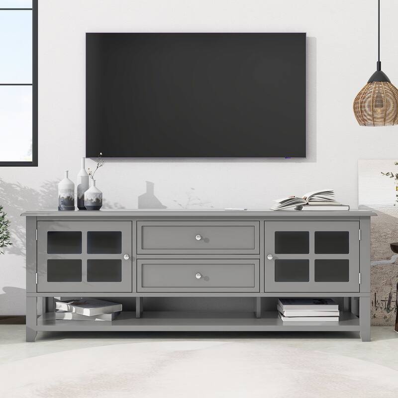 Roomfitters TV Stand for 60" TVs, Media Console with Storage Compartments, Modern Entertainment Center for Living Room, Grey
