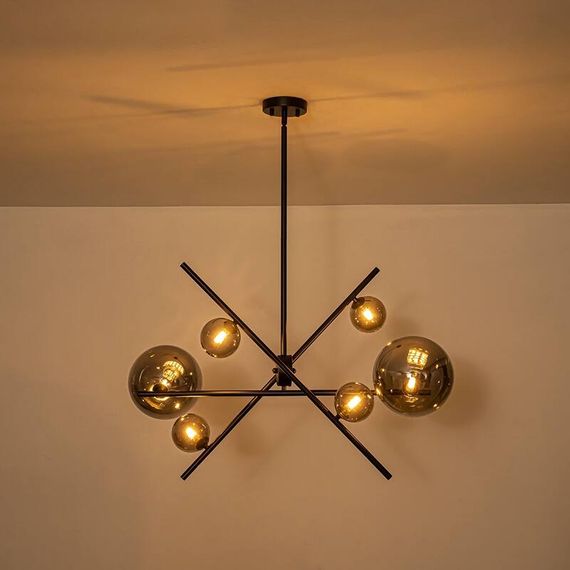 Sleek Modern 6-Light Linear Smoked Glass Mobile Chandelier - 29.9 in