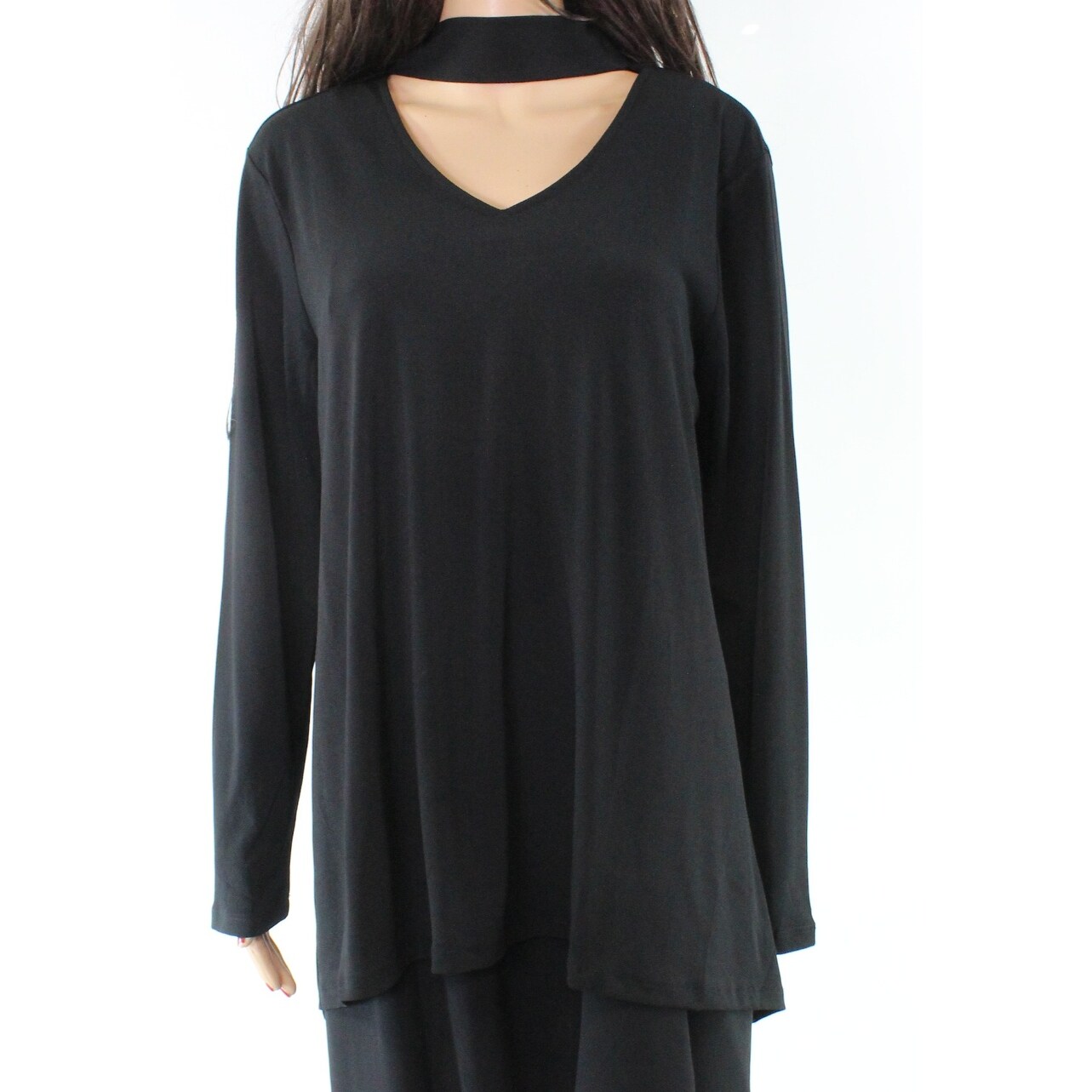 Shop Cupio New Black Choker V Neck Women S Xl Long Sleeve Blouse