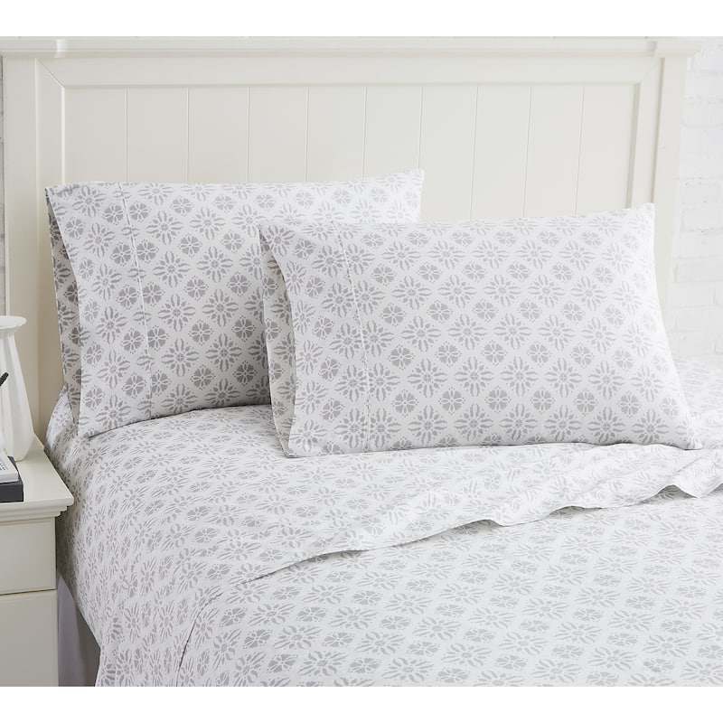 Aztec Dreams 100% Cotton Extra Deep Pocket 4-piece Bed Sheet Set - GREY - Full