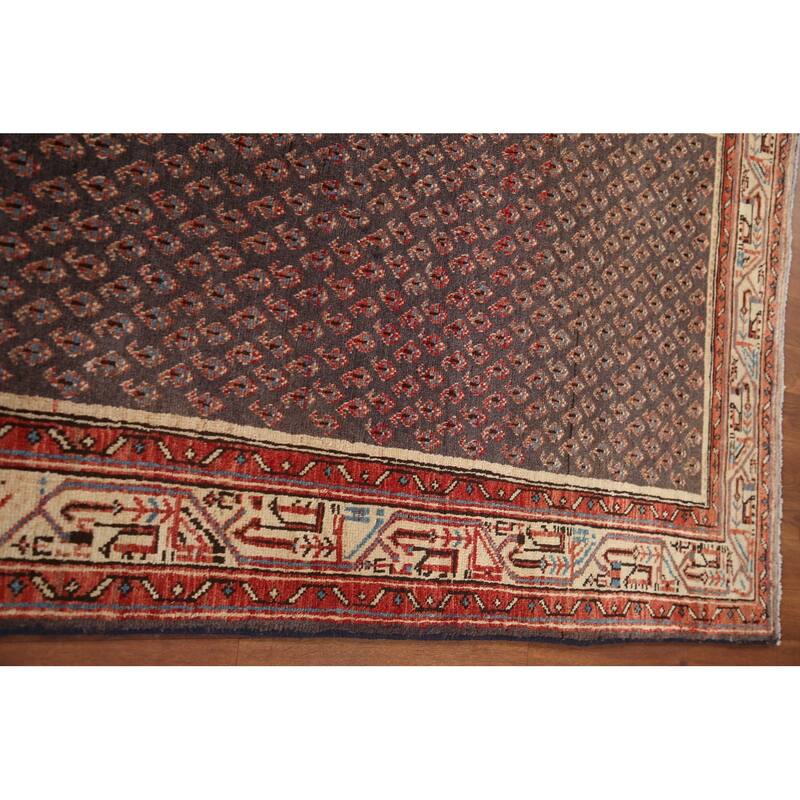 Hand Knotted Oriental 100% Wool Carpet Traditional All-Over Greys & Charcoal Botemir Runner Rug - 10' 4'' X 3' 4''