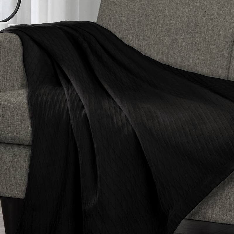 Diamond Weave All-Season Bedding Cotton Blanket by Superior - Full - Queen - Black