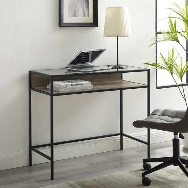 Carbon Loft Geller Compact Desk with Glass Top. Opens flyout.