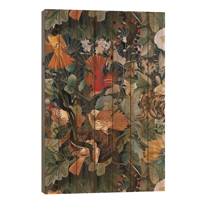Birds And Snakes Print On Wood by Burcu Korkmazyurek - Multi-Color - 40x26x1.5