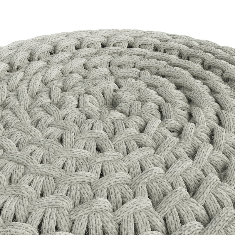 WYNDENHALL Cora Round Knitted Pouf in Light Grey Recycled PET Polyester