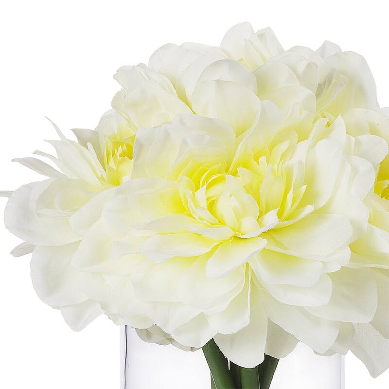 Enova Home Artificial Silk Dahlias Fake Flowers Arrangement in Clear Glass Vase with Faux Water For Home Decoration