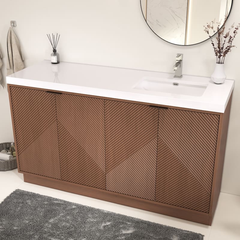 Milano 60" Freestanding Bathroom Vanity with Right White Sink