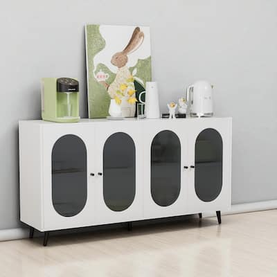 Modern 60" Buffet Cabinet with 4 Acrylic Doors, Adjustable Storage Shelves - Sideboard for Entry, Hallway