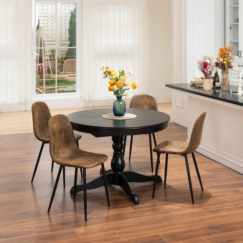 Dining Chair Set of 4 Suede Fabric Side Seating with Black Metal Legs