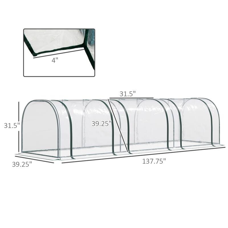 Outsunny 11.5' L x 3.25' W x 2.5' H PVC Metal Tunnel Greenhouse Kit with Strong Durable Materials for Year-Round Gardening