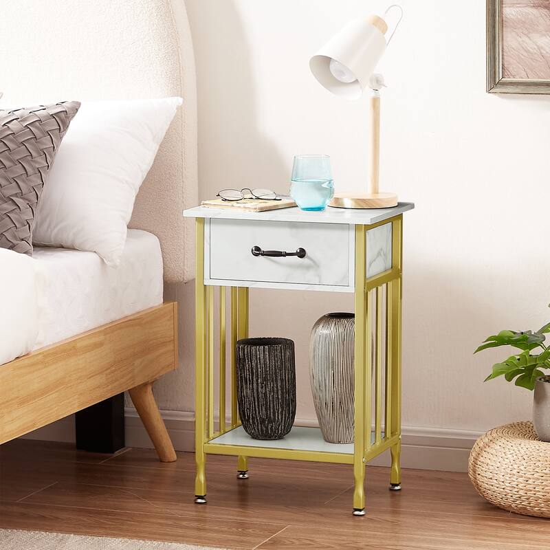 VECELO Modern Nightstand Set of 2 with Drawer and Storage Shelf