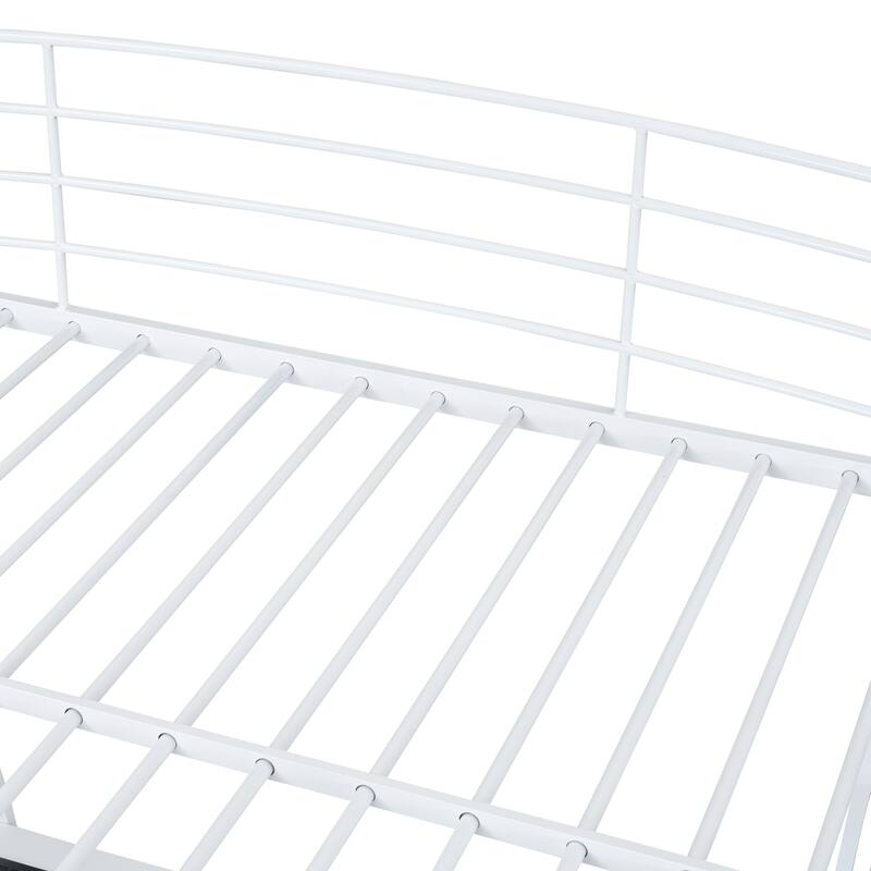 Metal Loft Bed with Shelves, L-Shaped Desk, Sockets, USB Ports, Wireless Charging