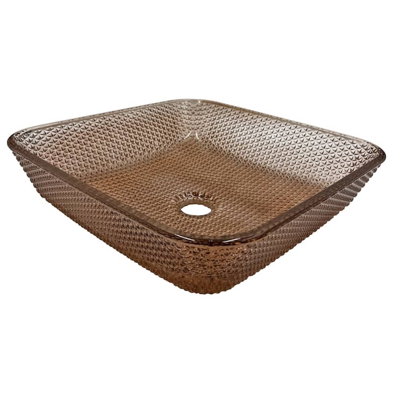 Decorative 16" Square Crystal Vessel Sinks With White Base