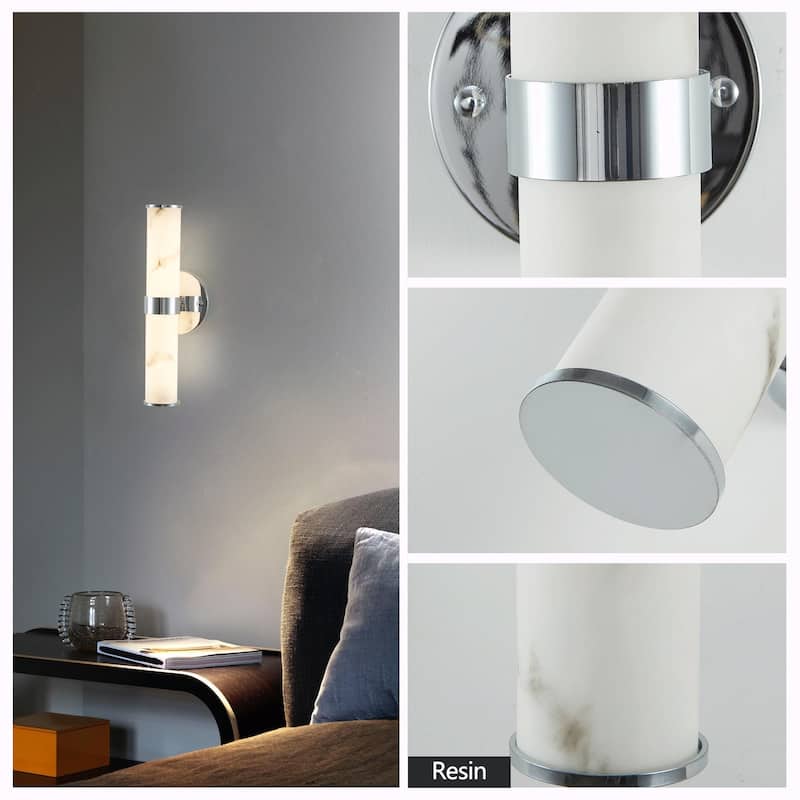 Resin Imitation Marble Wall Sconce, Set of 2 - Modern Vertical Light Fixture (Indoor Use Only)