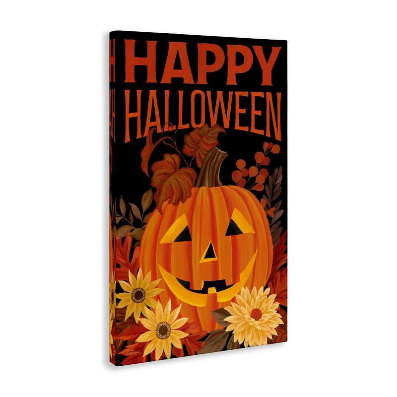 Stupell Happy Halloween Floral Pumpkin Canvas Wall Art Design By Cat Thurman Designs