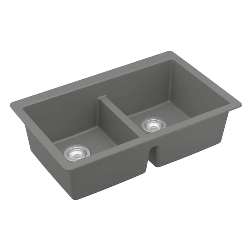 Karran 32" Undermount Double Equal Bowl Quartz Kitchen Sink Kit - 32" x 19.5" x 9"
