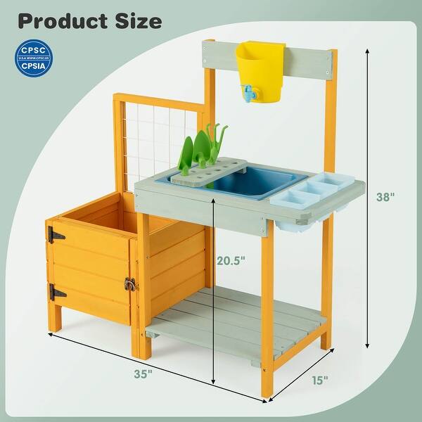 Gymax Wooden Potting Bench for Kids w/ See-Through Window Planter Box ...