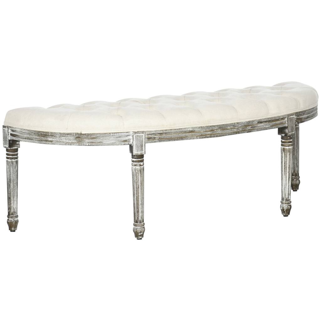 Semi-Circle Bench with Tufted Design,Upholstered Entryway Bench with Rubberwood Legs