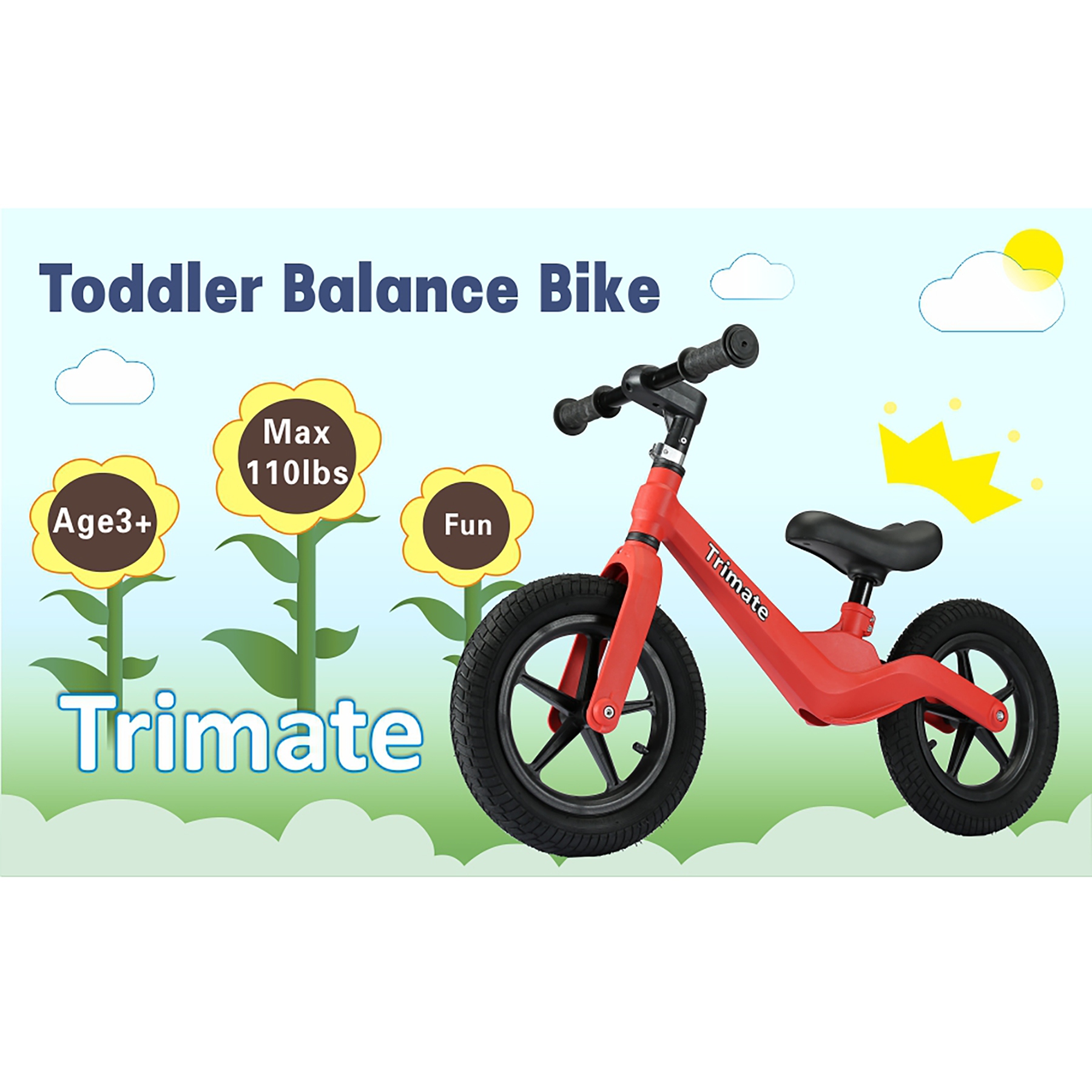 Trimate Toddler Balance Bike Red No Pedal Sport Bike For 3 5 Year Olds 12 Inflated Tire For Boys And Girls With Inseam 16 21