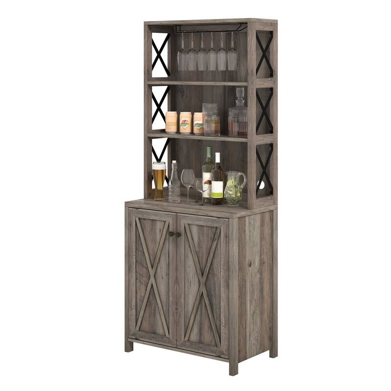 Bar Cabinet for Liquor and Glasses Dining Kitchen Cabinet with Wine Rack