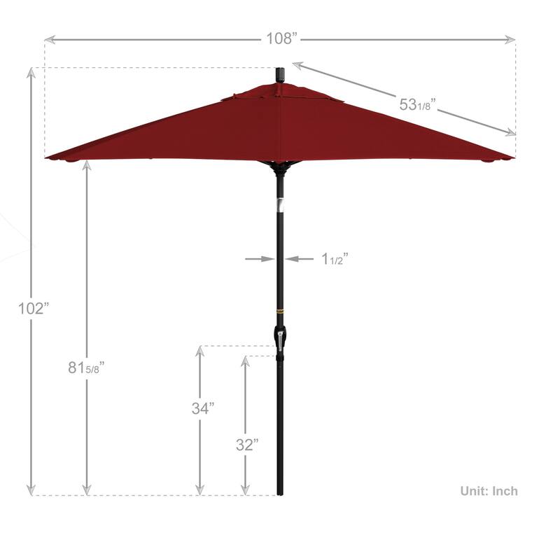 California Umbrella 9' Rd. Aluminum Patio Umbrella, Crank Lift with Push Button Tilt, Black Finish, Pacifica Fabric