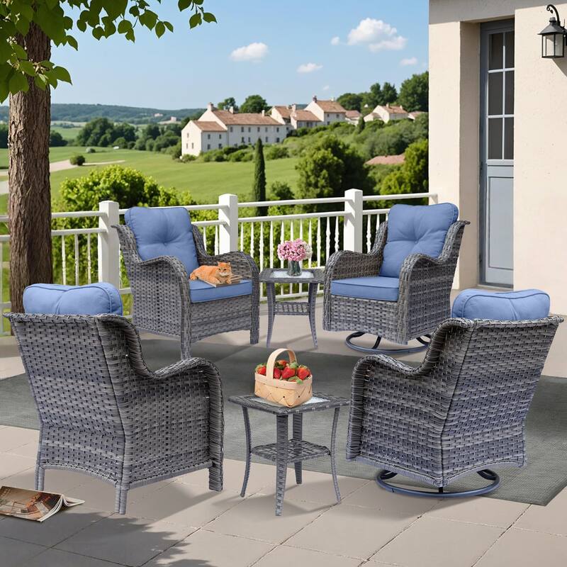 Outdoor Patio Furniture-Gray Wicker Outdoor Swivel Rocker Chairs Set