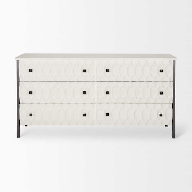 Savannah White Fir Veneer w/ Gray Metal 6-Drawer Sideboard - 62.6L x 15.8W x 31.5H