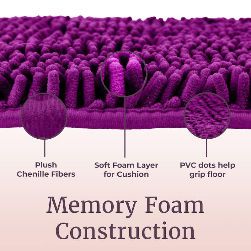 Bathroom Rugs - 2-Piece Memory Foam Bathroom Set with Chenille Shag Top and Non-Slip Base by Windsor Home